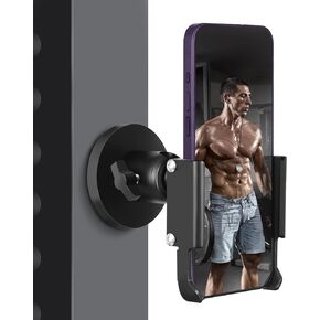 Gym Magnetic Phone Holder, All Metal Magnet Base Phone Mount for Gym Equipment, Tractor, Refrigerator, Forklift, or Any Ferrous Metal Surface, Compatible with All Smartphones