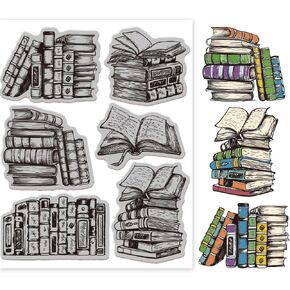 GLOBLELAND Vintage Books Cling Rubber Stamp 7.09x8.66inch Retro Sketch Books EVA Stamps Embossing Stamp Seal for DIY Scrapbooking and Card Making Paper Craft Decor