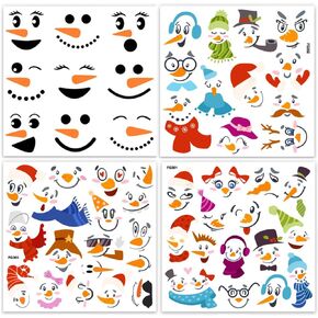 4 Sheets Creative Snowman Decals Christmas Window Wall Clings Snowman Face Stickers Christmas Party Refrigerator Glass Cups Decals