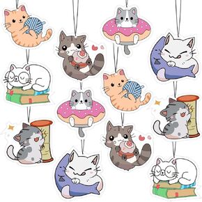 12 Pack Car Air Fresheners Cute Hanging for Women Man Christmas Incense Chips Car Rearview Mirror Pendant Cute Pet Odor Eliminating Air Freshener for Car(Cute Cat)