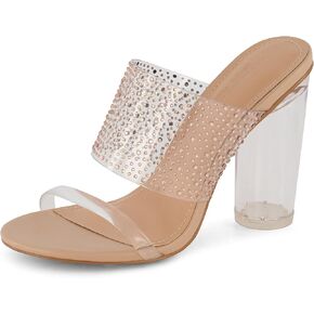 CUSHIONAIRE Women's Nori rhinestone lucite Heel Sandal +Memory Foam
