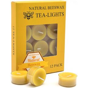 12pcs Natural Beeswax Tealight Candles - Organic Candle Honey Scent Smokeless Clean Burning