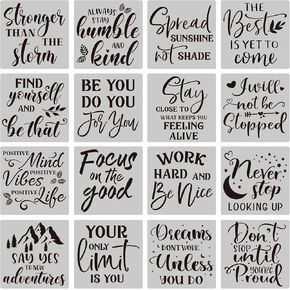 16 قطعة من مجموعة استنسل الكلمات الملهمة، استنسل تحفيزي عبارة كلمة قابلة لإعادة الاستخدام، قالب مايلر استنسل حروف أبجدية كبيرة، خط خط ترحيبي مناسب للرسم على ديكور جدار المنزل الخشبي in Kuwait