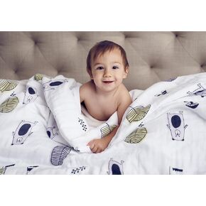 Clover & Sage Organic Muslin Baby Toddler Blanket - 100% Hypoallergenic Cotton Bed Blankets - Cuddle Bears