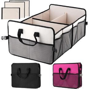 Trunk Organizer for Car, 72L Large Capacity Car Trunk Organizer, Collapsible Multiple Compartments Trunk Organizers,Suitable for A Variety of Cars, SUV, Mini-Van, Beige