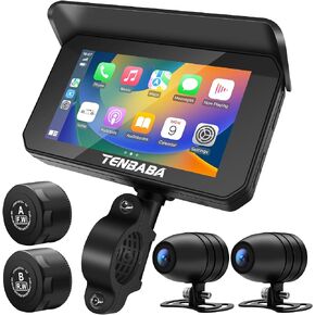 Professional Motorcycle Camera, Motorcycle Carplay & Motorcycle Android Auto, Motorcycle Dash Cam, 5" Motorcycle GPS Navigation, Motorcycle TPMS, G-Sensor, Siri/Google Voice, 128GB TF Card