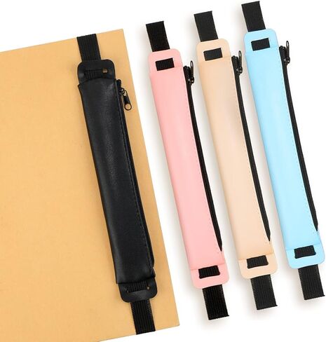 4 قطع حامل أقلام لأجهزة الكمبيوتر المحمول، حامل أقلام من جلد البولي يوريثان، حقيبة أقلام، حامل أقلام الرصاص لمخطط الكمبيوتر المحمول مع حزام مطاطي، وردي أزرق كاكي أسود in Kuwait