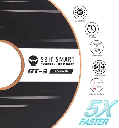خيوط SainSmart GT-3 عالية السرعة ASA، خيوط طابعة سوداء ثلاثية الأبعاد 1.75 مم، مقاومة للأشعة فوق البنفسجية والطقس، مناسبة لطباعة الأجزاء الوظيفية الخارجية، بكرة 1 كجم، دقة الأبعاد +/- 0.04 مم in Saudi Arabia