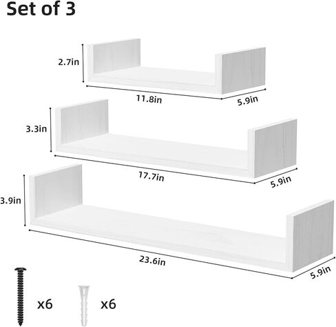 أرفف عائمة كبيرة جدًا من سريواتانا، مجموعة أرفف حائط حديثة مكونة من 3 أرفف مثبتة على الحائط للحمام وغرفة النوم وغرفة المعيشة والمطبخ والغسيل وديكور الحائط وحامل العرض (أبيض مغسول) in Kuwait