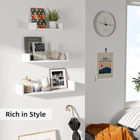 أرفف عائمة كبيرة جدًا من سريواتانا، مجموعة أرفف حائط حديثة مكونة من 3 أرفف مثبتة على الحائط للحمام وغرفة النوم وغرفة المعيشة والمطبخ والغسيل وديكور الحائط وحامل العرض (أبيض مغسول) in Kuwait