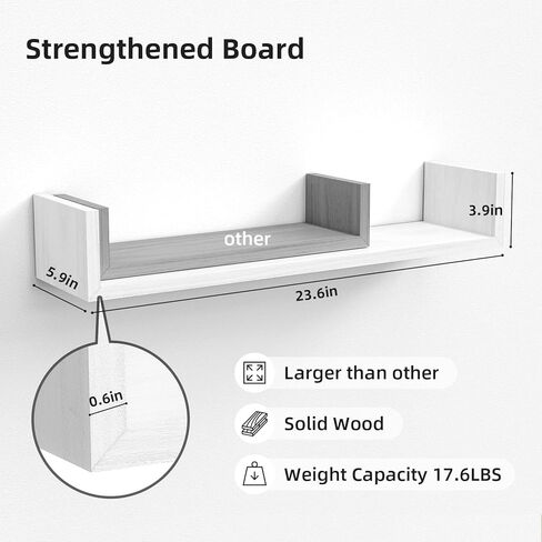 أرفف عائمة كبيرة جدًا من سريواتانا، مجموعة أرفف حائط حديثة مكونة من 3 أرفف مثبتة على الحائط للحمام وغرفة النوم وغرفة المعيشة والمطبخ والغسيل وديكور الحائط وحامل العرض (أبيض مغسول) in Kuwait