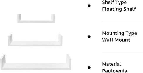 أرفف عائمة كبيرة جدًا من سريواتانا، مجموعة أرفف حائط حديثة مكونة من 3 أرفف مثبتة على الحائط للحمام وغرفة النوم وغرفة المعيشة والمطبخ والغسيل وديكور الحائط وحامل العرض (أبيض مغسول) in Kuwait