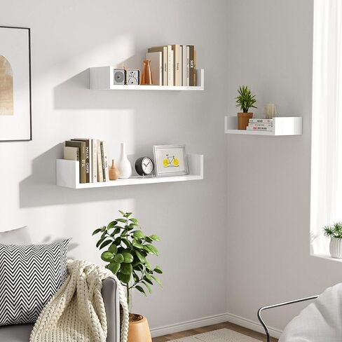 SRIWATANA X-Large Floating Shelves, Modern Wall Shelves Set of 3, Wall Mounted Shelves for Bathroom, Bedroom, Living Room, Kitchen, Laundry, Wall Decor, Display Holder (Washed White) in Saudi Arabia