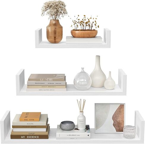 SRIWATANA X-Large Floating Shelves, Modern Wall Shelves Set of 3, Wall Mounted Shelves for Bathroom, Bedroom, Living Room, Kitchen, Laundry, Wall Decor, Display Holder (Washed White) in Saudi Arabia