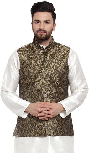 Maple Clothing Men's Nehru Jacquard Jacket Indian Traditional Waistcoat Vest in Saudi Arabia