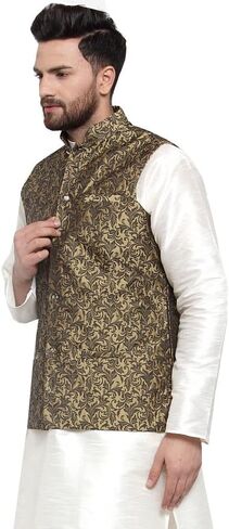Maple Clothing Men's Nehru Jacquard Jacket Indian Traditional Waistcoat Vest in Saudi Arabia