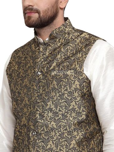 Maple Clothing Men's Nehru Jacquard Jacket Indian Traditional Waistcoat Vest in Saudi Arabia
