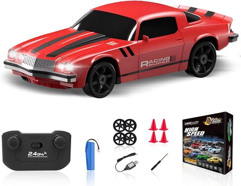 RC Drift Car، 1/24 سيارة تحكم عن بعد 4WD RC سيارات للأطفال، 2.4 جيجا هرتز هواية سباق السيارات ألعاب الانجراف RC سيارة مع ضوء LED بطارية قابلة للشحن وإطارات الانجراف لعبة سيارات هدايا للأولاد باللون الأسود in Kuwait