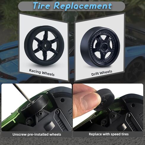 RC Drift Car, 1/24 Remote Control Car 4WD RC Cars for Kids, 2.4GHz Hobby Racing Car Toys Drifting RC Car with LED Light Rechargeable Battery and Drift Tires Toy Cars for Boys Black in Kuwait