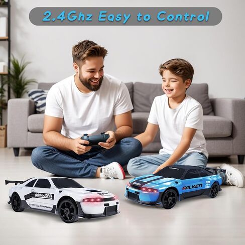 RC Drift Car, 1/24 Remote Control Car 4WD RC Cars for Kids, 2.4GHz Hobby Racing Car Toys Drifting RC Car with LED Light Rechargeable Battery and Drift Tires Toy Cars for Boys Black in Kuwait