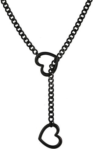Heart O-ring Slip Chain Necklace For Women Punk Rock Stainless Steel Cuban Long Handmade Necklace Jewelry Gifts Adjustable Lariat Y-Necklace Heart Locker With Key in Saudi Arabia