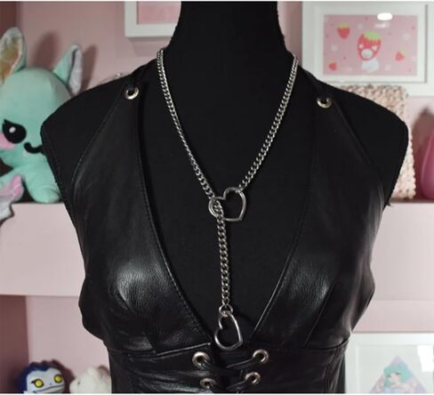 Heart O-ring Slip Chain Necklace For Women Punk Rock Stainless Steel Cuban Long Handmade Necklace Jewelry Gifts Adjustable Lariat Y-Necklace Heart Locker With Key in Saudi Arabia
