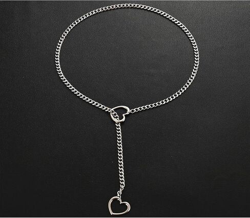 Heart O-ring Slip Chain Necklace For Women Punk Rock Stainless Steel Cuban Long Handmade Necklace Jewelry Gifts Adjustable Lariat Y-Necklace Heart Locker With Key in Saudi Arabia