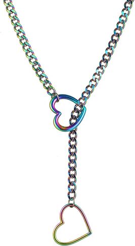 Heart O-ring Slip Chain Necklace For Women Punk Rock Stainless Steel Cuban Long Handmade Necklace Jewelry Gifts Adjustable Lariat Y-Necklace Heart Locker With Key in Saudi Arabia