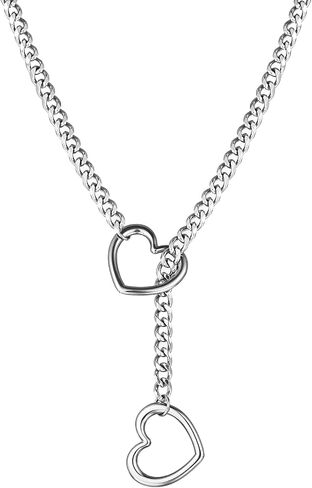 Heart O-ring Slip Chain Necklace For Women Punk Rock Stainless Steel Cuban Long Handmade Necklace Jewelry Gifts Adjustable Lariat Y-Necklace Heart Locker With Key in Saudi Arabia