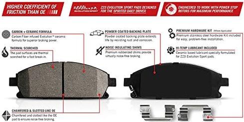Power Stop K6520 Rear Z23 Carbon Fiber Brake Pads with Drilled and Slotted Brake Rotors Kit For 2013-2018 ES300h | 2013-2018 Lexus ES350 | 2013-2018 Avalon | 2012-2017 Toyota Camry in Saudi Arabia