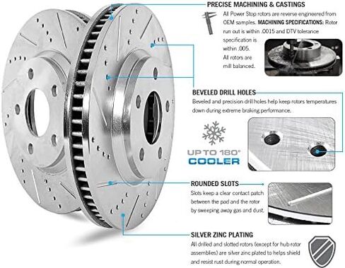 Power Stop K6520 Rear Z23 Carbon Fiber Brake Pads with Drilled and Slotted Brake Rotors Kit For 2013-2018 ES300h | 2013-2018 Lexus ES350 | 2013-2018 Avalon | 2012-2017 Toyota Camry in Saudi Arabia