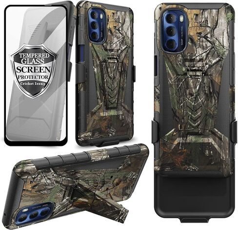 Ailiber Compatible with Motorola Moto G 5G 2022 Case, with Screen Protector, Swivel Belt Clip Holster with Kickstand, Heavy Duty Full Body Shockproof Protector Phone Cover for Moto G 5G 2022-Camo in Saudi Arabia