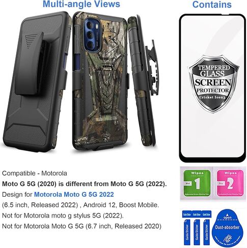 Ailiber Compatible with Motorola Moto G 5G 2022 Case, with Screen Protector, Swivel Belt Clip Holster with Kickstand, Heavy Duty Full Body Shockproof Protector Phone Cover for Moto G 5G 2022-Camo in Saudi Arabia