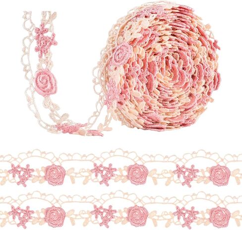 شريط دانتيل على شكل زهرة وردية بطول 4 ياردات، دانتيل خياطة مطرز، لتزيين زينة الزفاف، الحرف اليدوية اليدوية، الملابس، بعرض 0.98 بوصة in Kuwait