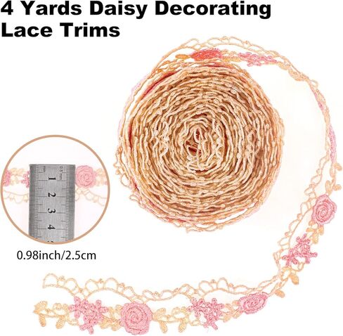 شريط دانتيل على شكل زهرة وردية بطول 4 ياردات، دانتيل خياطة مطرز، لتزيين زينة الزفاف، الحرف اليدوية اليدوية، الملابس، بعرض 0.98 بوصة in Kuwait