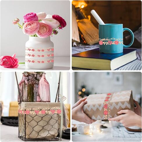 شريط دانتيل على شكل زهرة وردية بطول 4 ياردات، دانتيل خياطة مطرز، لتزيين زينة الزفاف، الحرف اليدوية اليدوية، الملابس، بعرض 0.98 بوصة in Kuwait