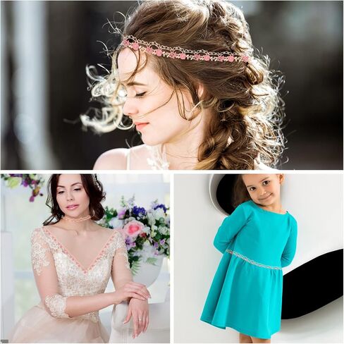 شريط دانتيل على شكل زهرة وردية بطول 4 ياردات، دانتيل خياطة مطرز، لتزيين زينة الزفاف، الحرف اليدوية اليدوية، الملابس، بعرض 0.98 بوصة in Kuwait