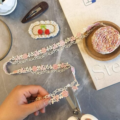 شريط دانتيل على شكل زهرة وردية بطول 4 ياردات، دانتيل خياطة مطرز، لتزيين زينة الزفاف، الحرف اليدوية اليدوية، الملابس، بعرض 0.98 بوصة in Kuwait