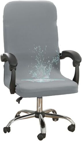 أغطية كراسي المكتب، غطاء منزلق لكرسي الكمبيوتر قابل للتمدد مقاوم للماء مع سحاب متين يناسب الجميع بتصميم عصري وبسيط (M، رمادي دخاني) in Kuwait