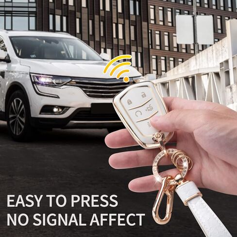 غطاء مفتاح فوب لسيارة كاديلاك إسكاليد XT5 CT6 CTS SRX ATS 5 أزرار ناعمة من مادة TPU أغطية كاملة حامية لمفاتيح السيارة وسلسلة مفاتيح، أبيض in Saudi Arabia