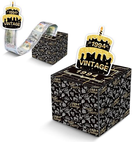 صندوق نقود عيد الميلاد الثلاثين للهدايا النقدية، صناديق هدايا نقود ذهبية سوداء للنقود، صندوق هدايا مفاجأة عتيقة لعام 1994 مع حامل نقدي لبطاقة السحب، أفكار هدايا عيد ميلاد للنساء والرجال لوازم الحفلات in Kuwait