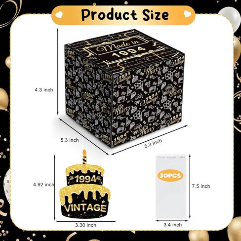 صندوق نقود عيد الميلاد الثلاثين للهدايا النقدية، صناديق هدايا نقود ذهبية سوداء للنقود، صندوق هدايا مفاجأة عتيقة لعام 1994 مع حامل نقدي لبطاقة السحب، أفكار هدايا عيد ميلاد للنساء والرجال لوازم الحفلات in Kuwait