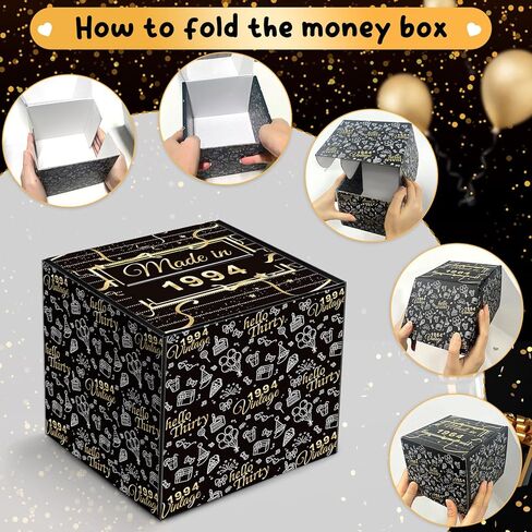 صندوق نقود عيد الميلاد الثلاثين للهدايا النقدية، صناديق هدايا نقود ذهبية سوداء للنقود، صندوق هدايا مفاجأة عتيقة لعام 1994 مع حامل نقدي لبطاقة السحب، أفكار هدايا عيد ميلاد للنساء والرجال لوازم الحفلات in Kuwait
