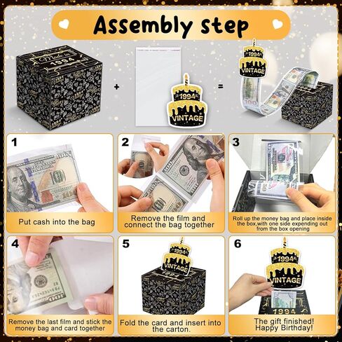 صندوق نقود عيد الميلاد الثلاثين للهدايا النقدية، صناديق هدايا نقود ذهبية سوداء للنقود، صندوق هدايا مفاجأة عتيقة لعام 1994 مع حامل نقدي لبطاقة السحب، أفكار هدايا عيد ميلاد للنساء والرجال لوازم الحفلات in Kuwait