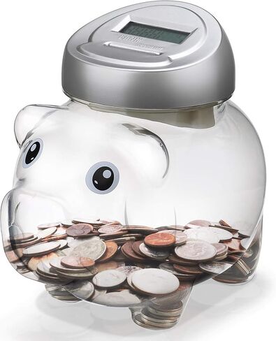 Piggy Digital Coin Bank, Automatic Coin Counter Totals All U.S. Coins, Clear Money Saving Jar with LCD Display, Silver in Saudi Arabia