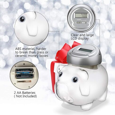 Piggy Digital Coin Bank, Automatic Coin Counter Totals All U.S. Coins, Clear Money Saving Jar with LCD Display, Silver in Saudi Arabia