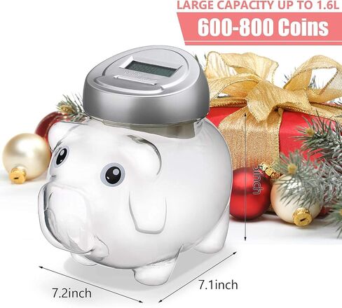 Piggy Digital Coin Bank, Automatic Coin Counter Totals All U.S. Coins, Clear Money Saving Jar with LCD Display, Silver in Saudi Arabia
