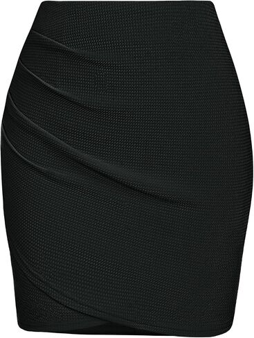 Kate Kasin Women's Mini Skirts Elastic High Waisted Wrap Front Ruched Slim Fit Stretchy Bodycon Pencil Skirts with Lining in Saudi Arabia
