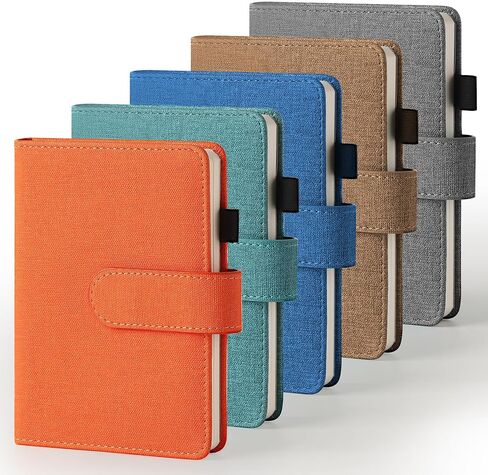 حزمة من 5 دفاتر ملاحظات من جلد البولي يوريثان - برتقالي، كستنائي، أزرق، رمادي، وأزرق بحيرة، 100 ورقة/200 صفحة، 4.2 × 5.8 بوصة، مثالية للوازم المدرسية المكتبية والمنزلية in Kuwait