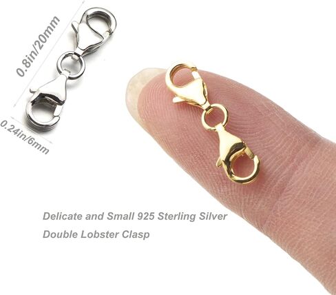 Zpsolution 925 Sterling Silver Double Lobster Clasp Extender Double Opening Necklace Clasp Double Claw Connector Bracelet Extension Clasps for Jewelry Making (Gold) in Saudi Arabia